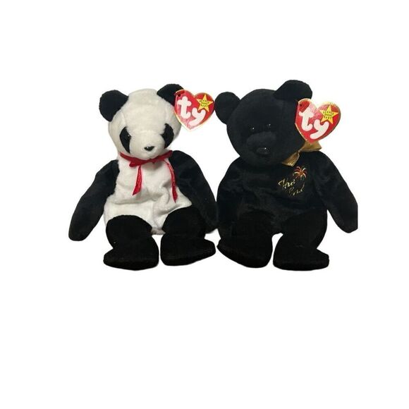 Lot Of 2 TY Beanie Babies Black White Fortune & Black End Plushy Stuffed Animal - Picture 7 of 10